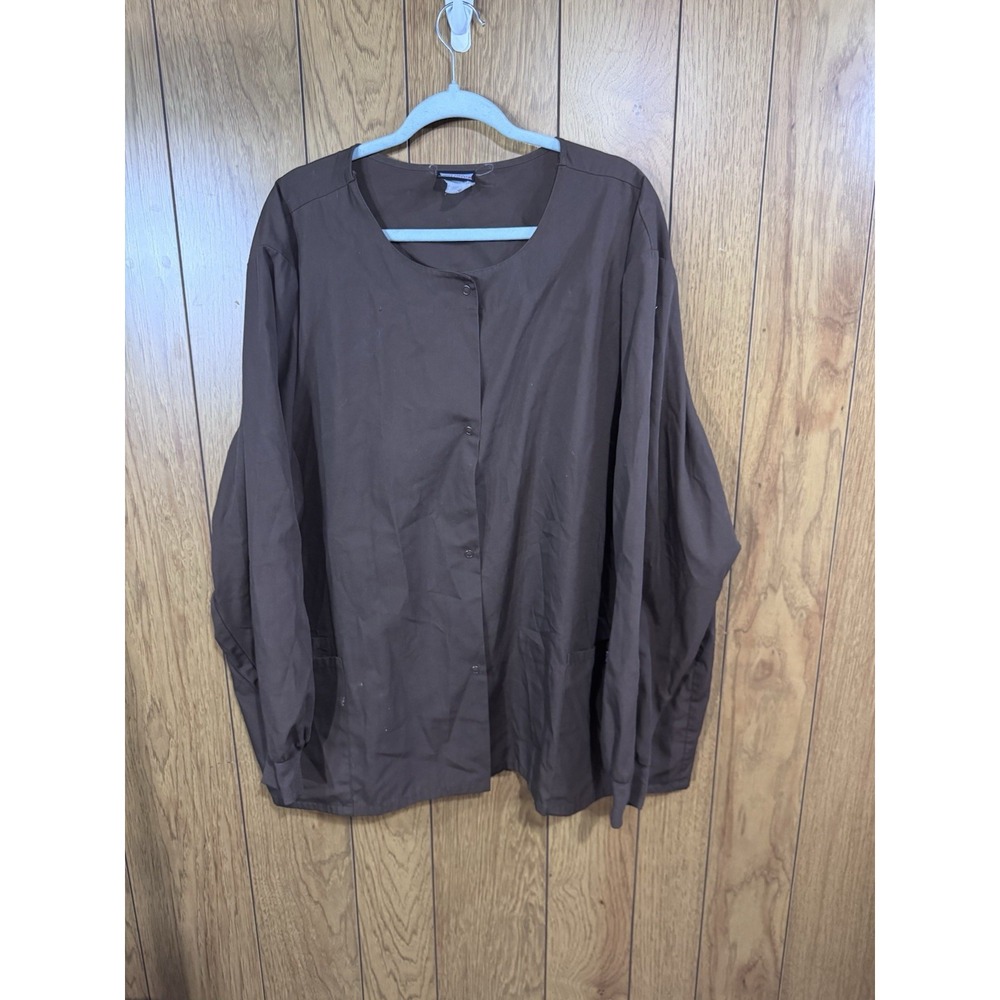 Cherokee Women's Nursing Long Sleeve Button Down Brown Scrubs Top Size 5 XL